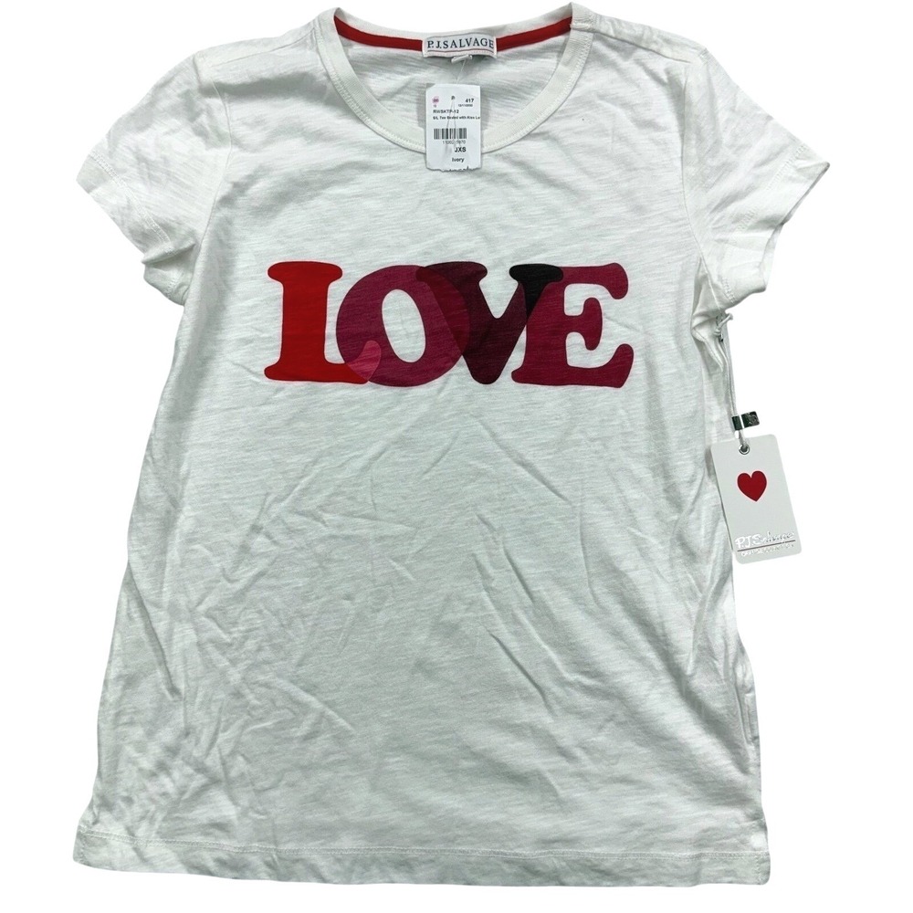 PJ Salvage Y2K Sealed w/a Kiss LOVE T-Shirt Ivory XS Valentine Retro Cotton NWT